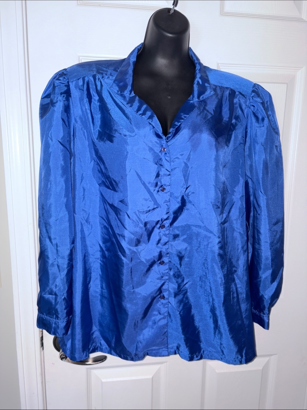 Royal Blue polyester Button-Front Women's Blouse